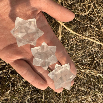 One high-quality white crystal Merkabah - hand-polished geometric mineral specimen, a spiritual meditation altar decoration