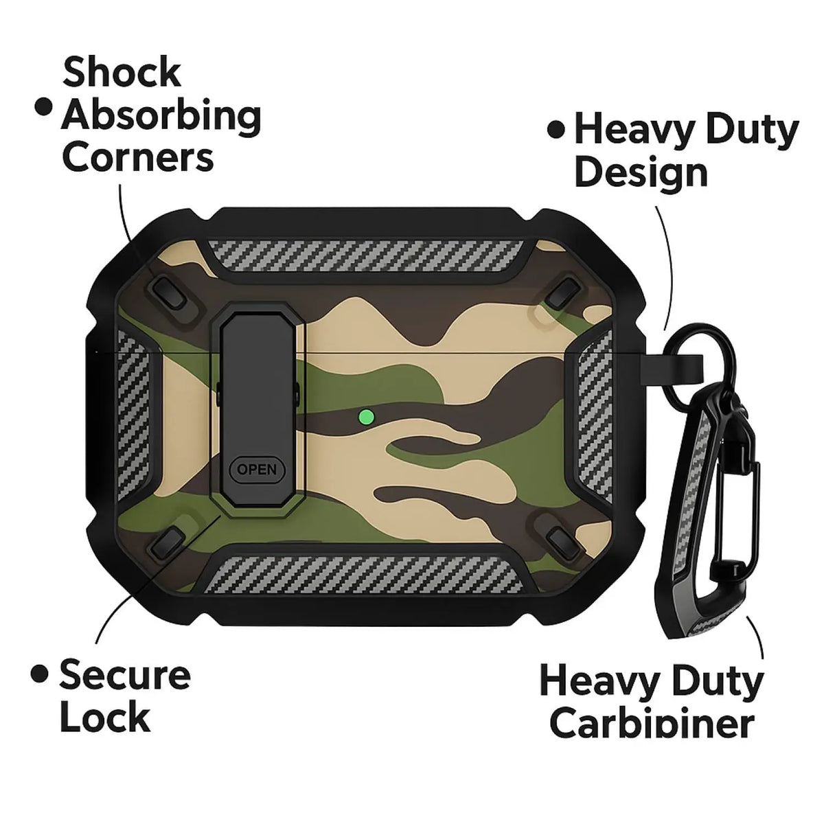 for AirPods Pro 3 Camo Green Case Cover with Lock for Men Military Rugged Full Body Shockproof Protective Case for AirPods Pro 3