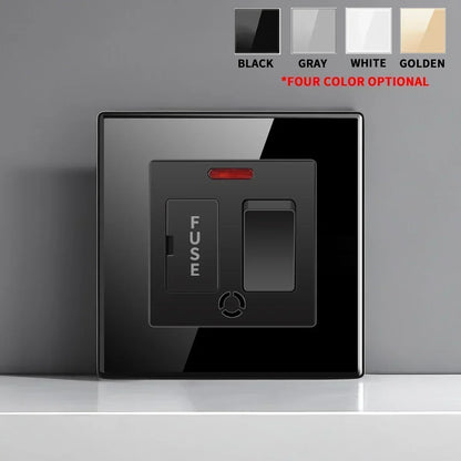 British French Standard Tempered Glass Switch Socket with Indicator Light Self-Reset 1 2 3 4 Gang Wall Panel Outlets 2usb Socket