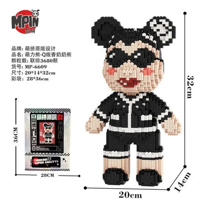 Weeding Bear Building Block Art Cake Bear Eternal Heart Bouquet Bear Ornament DIY Assembly Mini Brick Figure for Birthday Gift