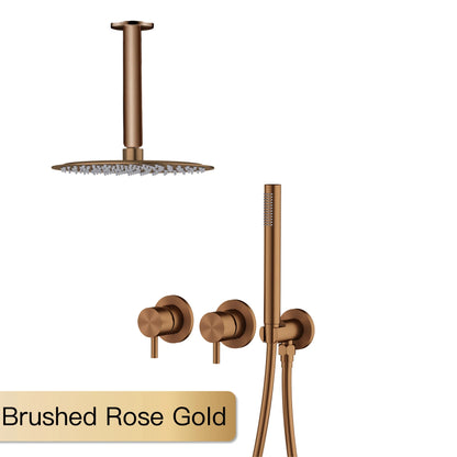 AITANA Minimalist Bathroom Brushed Nickel Shower System Wall-Mounted Modern Embedded Dual Function Rainfall And Handheld Brass