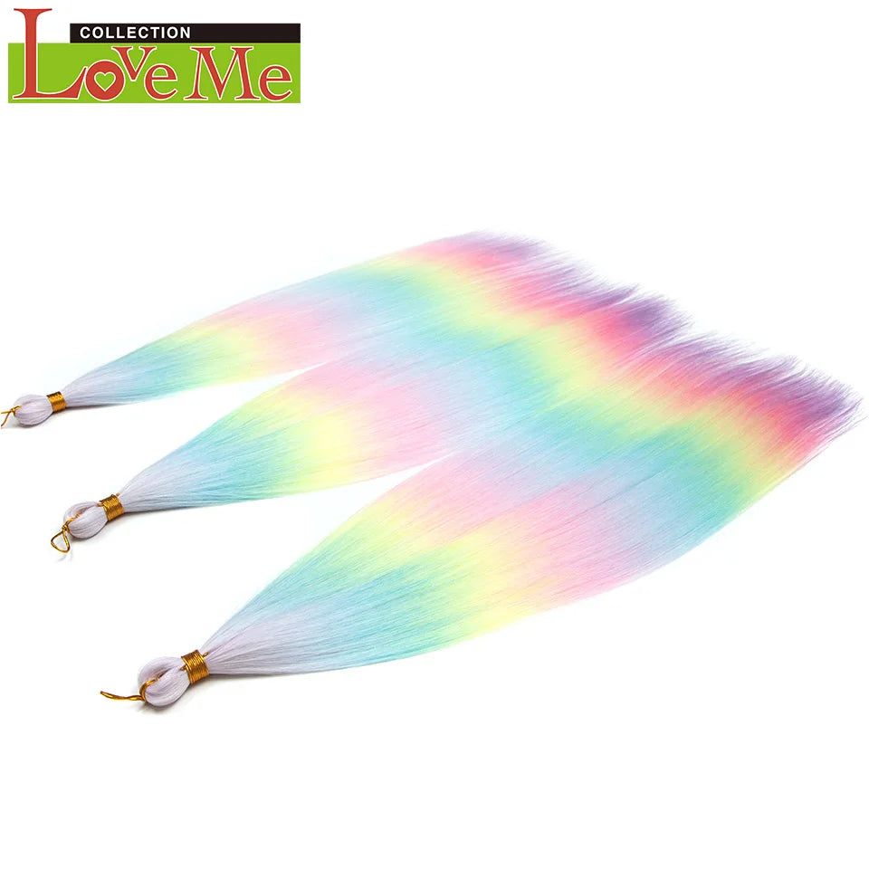 LOVE ME 28 inches 300g/3pcs Straight Hair Bundles Crochet Hair Synthetic Braiding Hair Ombre Rainbow Braids Hair Extensions