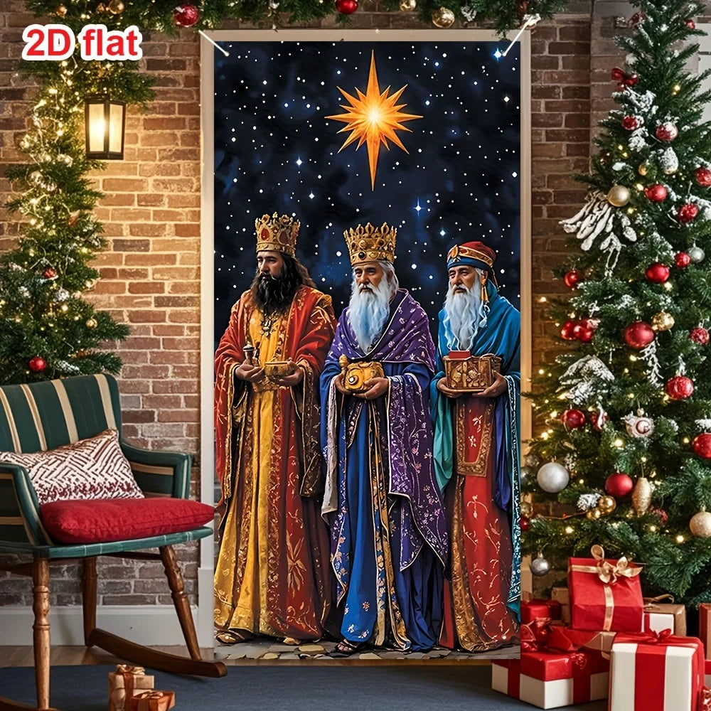 2D Flat 1pc Three Kings Festival Door Hanging Banner Christmas New Year Party Decoration Festive Supplies Polyester Backdrops