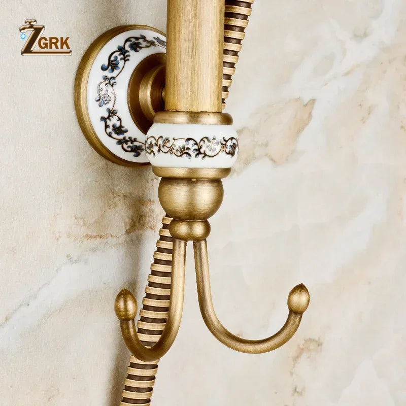 Brass Luxury Bathroom Shower Antique Bronze Finished Wall Mounted Lifting Bathroom Shower Mixer Set Portable Shower