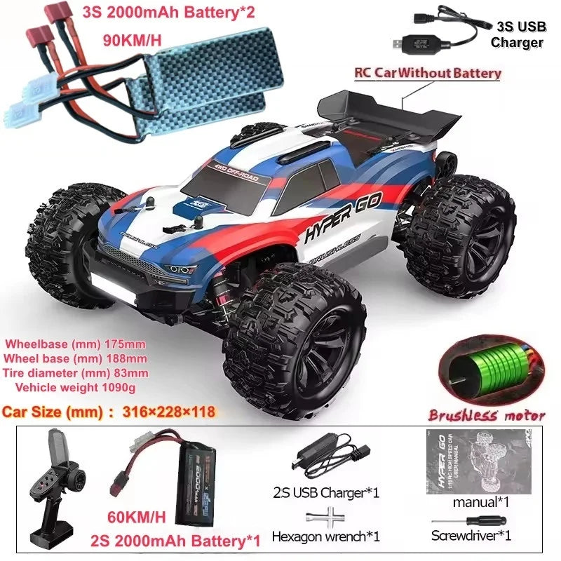 90KM/H Brushless RC Car 4WD Big Electric High Speed Off-Road Climbing Remote Control Drift Car Vehical Truck RC Racing Car Toys
