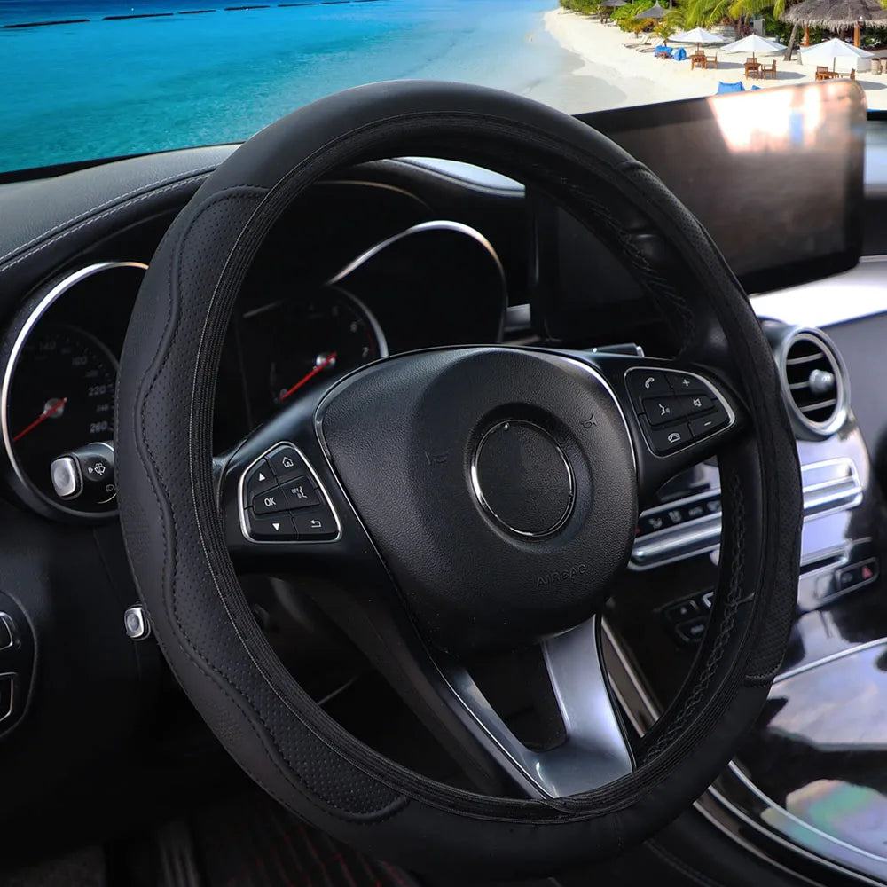 PU leather three-dimensional embossed hand-shaped massage car rimless steering wheel cover for 14.5 - 15 inch car interiors
