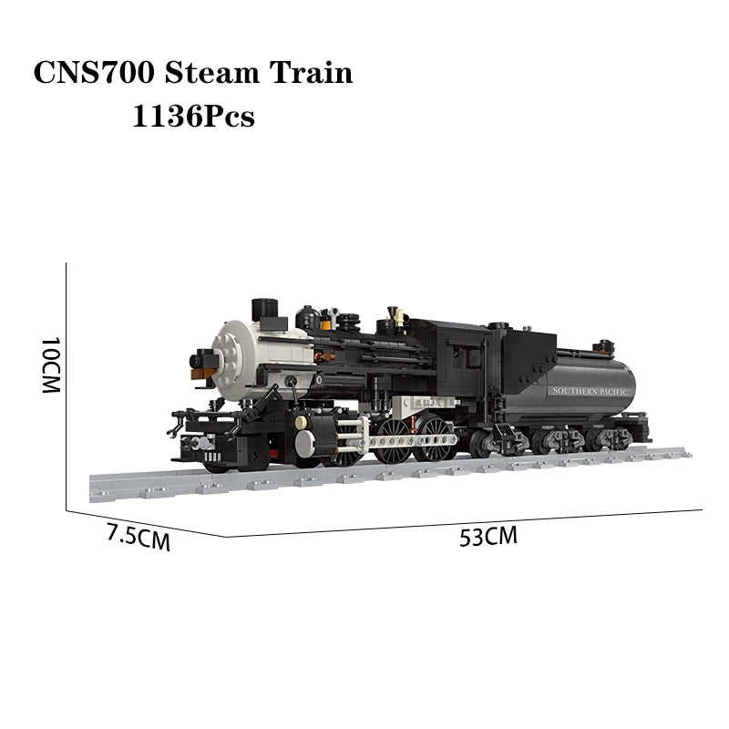 Compatible With LEGO Big Rail Car Locomotive Building Blocks Toys Model City Steampunk Era Bricks Retro Train With Power Motor