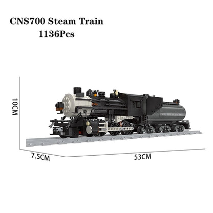 Compatible With LEGO Big Rail Car Locomotive Building Blocks Toys Model City Steampunk Era Bricks Retro Train With Power Motor