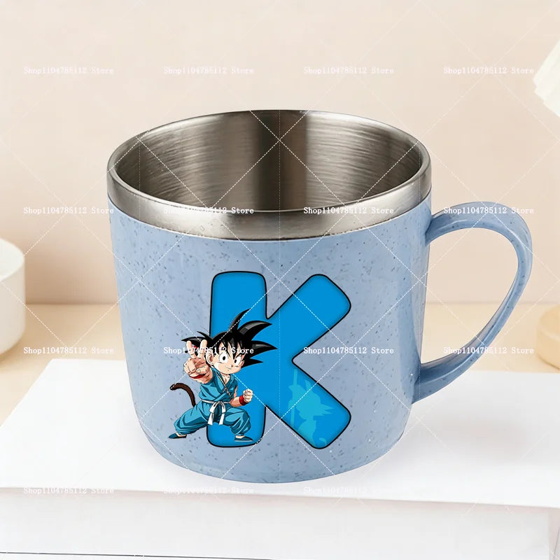 Dragons Ball 304 Stainless Steel Mouth Cup Goku Anime Kawaii Letter A-Z Coffee Milk Water Mug  Anti-scalding Camping Cups Gift