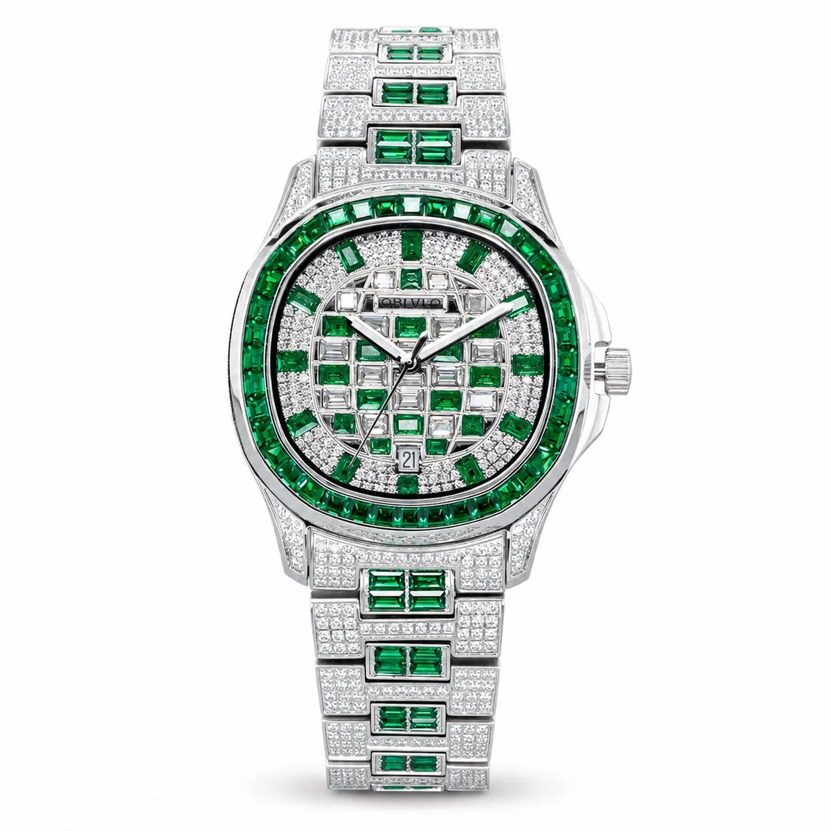 OBLVLO Men Automatic Watch 40mm Square Mechanical Wristwatch Waterproof Crystal Inlaid Dial & Strap Sapphire Mirror Luminous