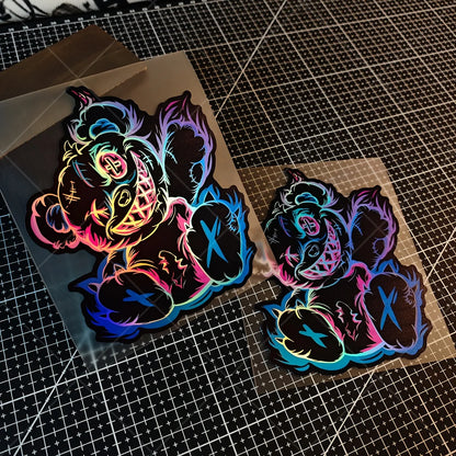 1PC Holographic Scary Bear Waterproof Vinyl Sticker For Car Motorcycle Helmet Laptop Decor Decal
