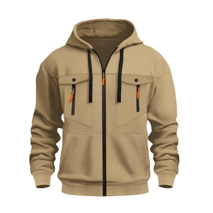 2026 Men's Casual Zipper Hoodie Fashionable Street Style Comfortable Loose Version Autumn/Winter Warm Hoodie Men's Clothing