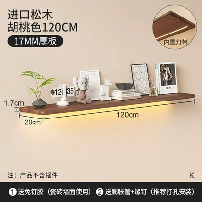 Solid wood luminous laminate wall shelf built-in LED light wall one-word shelf bookshelf honor wall display shelf