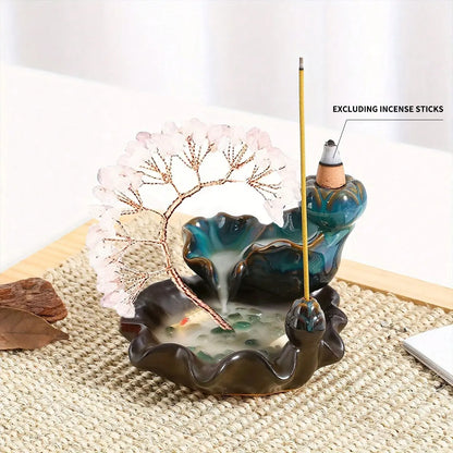 1pc Natural Crystal Seven Chakra Gravels a ceramic 7 flowing backflow cones featuring Phoenix Tail Lucky Tree Healing Gemstone O