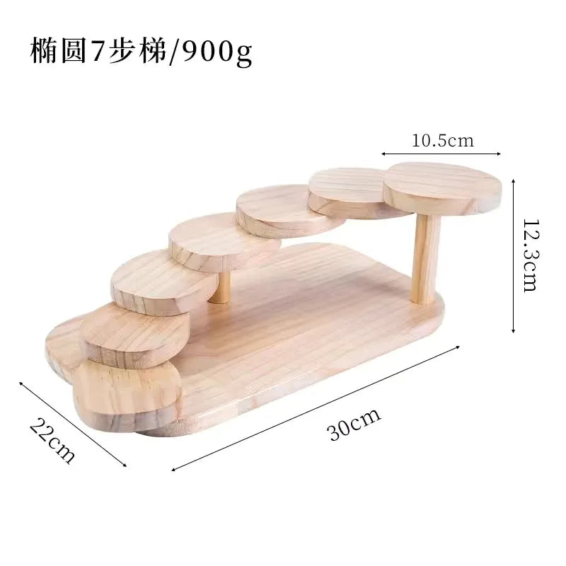 Pastoral Style Pine Kitchen Wood Tableware Bracket Storage Rack, Rotating Ladder for Spice Jar Rack, Gourmet Dim Sum and Sushi