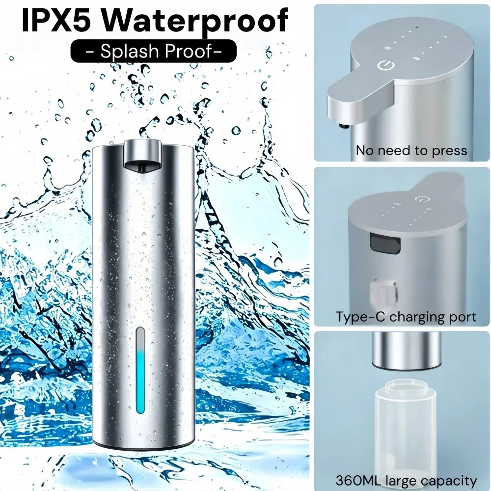 Stainless Steel Automatic Soap Dispenser USB Rechargeable Waterproof Smart Sensor Kitchen/Bathroom Foam/Liquid Soap Dispenser