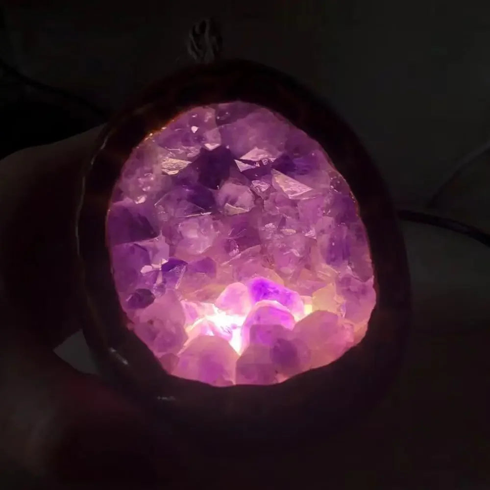 Natural Amethyst Cave Table Lamp Dinosaur Egg Bedroom LED Night Light Bedside Lamp Amethyst Flower Handicraft Home Decoration