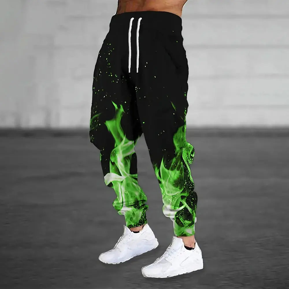 Winter New Thick Warm Pants Fashion 3D Geometric Pattern Printed Sweatpants Men Loose Casual Pocket Drawstring Sweatpants