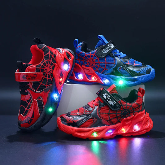 1-9-Year-Old Boys and Girls Breathable Mesh Sneakers in Spring and Autumn, MGO Youngsters LED Luminous Sneakers-Motion-Sensing F