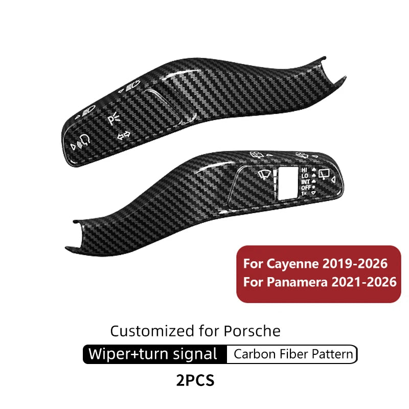 2PCS Car Steering Wheel Headlight Switch Control Cover Carbon Fiber Wiper Switch Trim For Porsche Cayenne 2019-2026 Accessories