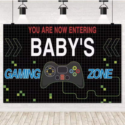 Game On Theme Video Gamer Kids Birthday Party Neon Green Gaming Next Level Up Background Baby Shower Decoration Supplies Props