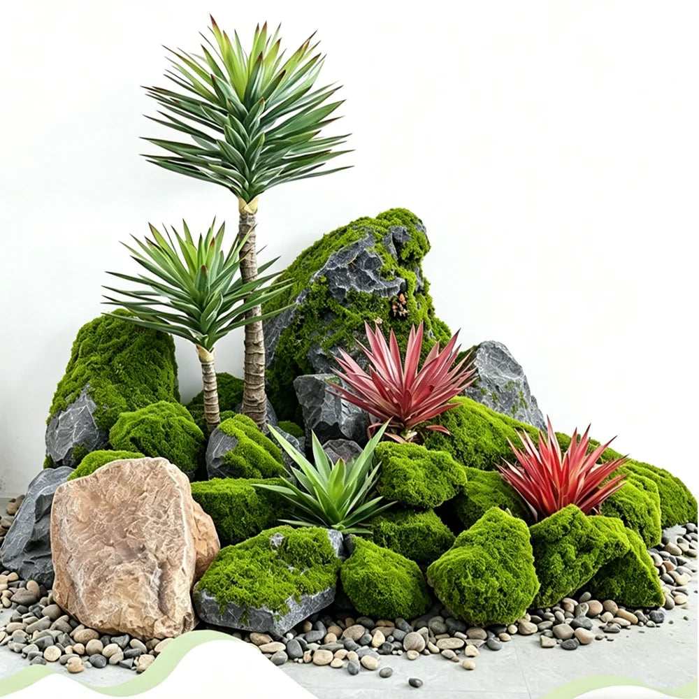 1 Piece PU Green Moss Simulation Stone Imitation Gypsum Photography Props Performance Decorations for Home Garden