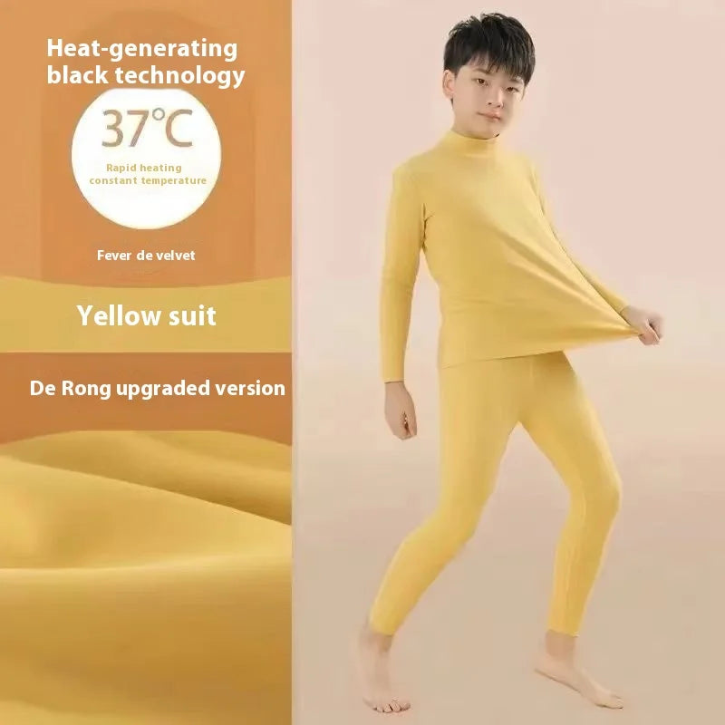 Children's Boys De Velvet Thermal Suit Reversible Medium High Neck Thermal Children's Autumn Clothes Autumn Pants Underwear