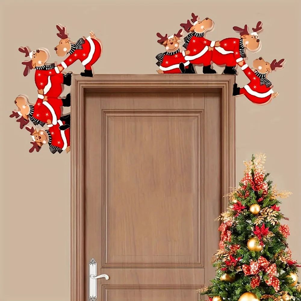 Christmas Door Frame Decoration Santa Claus Wooden Christmas Decorations Happy New Year 2027 Door Frame Trim Wood Xmas Decor