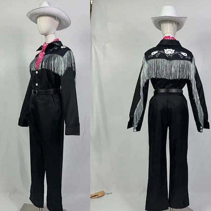 KEN Cosplay Costume with Hat Cowboy With Scarf Western Long Sleeve Fringe Shirt Halloween Cosplay For Mens B