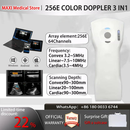 Portable WIFI Ultrasound Scanner Machine Wireless Ultrasound Probe Scanner Machine Support iOS Android Windows Free Suitcase