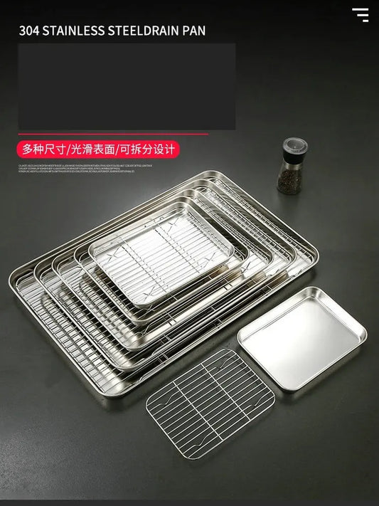 Integrated 304 Stainless Steel Grill and Drip Pan - Built-in Rack Baking Sheet for Oven Roasting Air Frying Cooking and Steaming