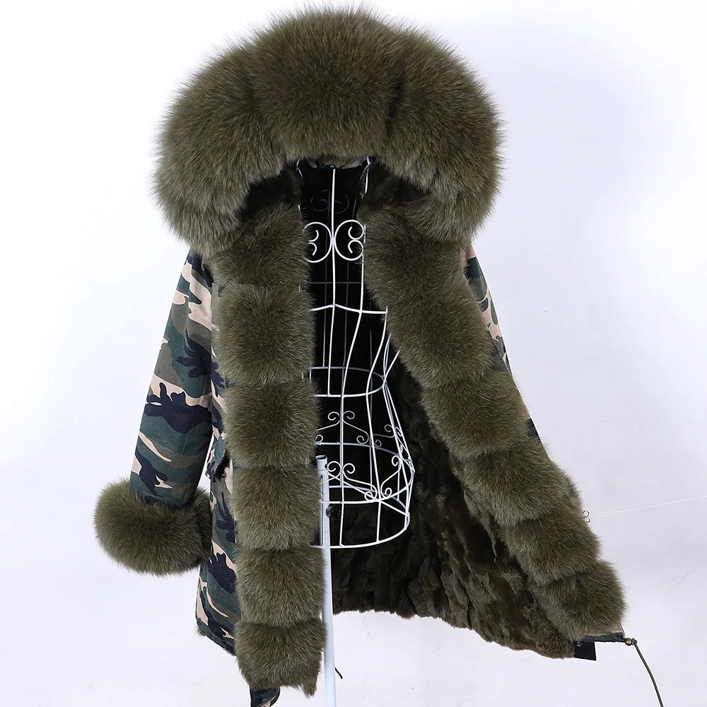 2026 Maomaokong Women's Winter Coats Rabbit Lining Jacket Natural Real Raccoon Fur Collar Parka Fox Fur Long Female Clothing