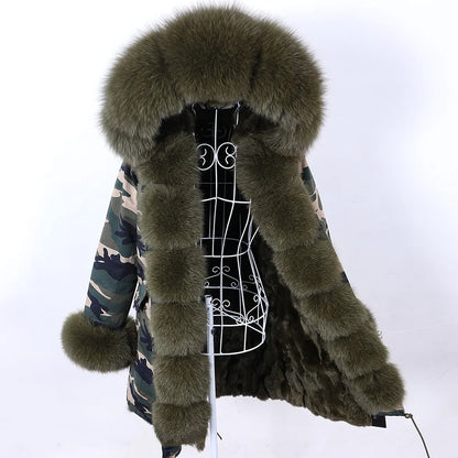 2026 Maomaokong Women's Winter Coats Rabbit Lining Jacket Natural Real Raccoon Fur Collar Parka Fox Fur Long Female Clothing
