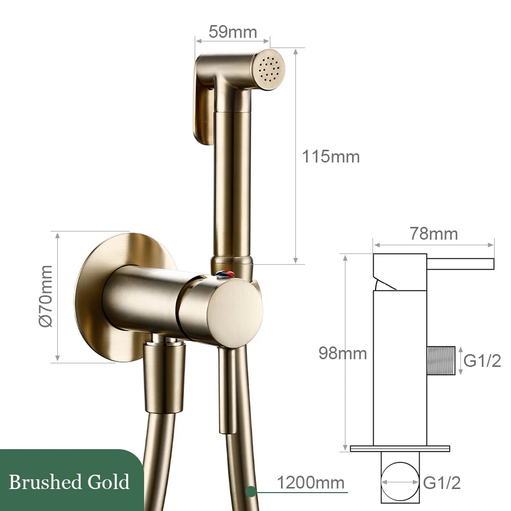 Brushed Rose Gold Bidet Sprayer Faucet Bathroom Mixer Wall Mounted Hot Cold Water With Hose Smesiteli