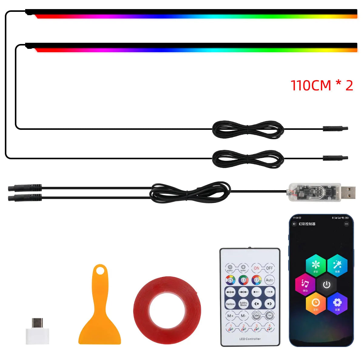 10 in 1 Car Interior Acrylic LED Ambient Lights 140cm 110cm For Tesla USB APP Remote Control RGB Symphony Atmosphere Lamp