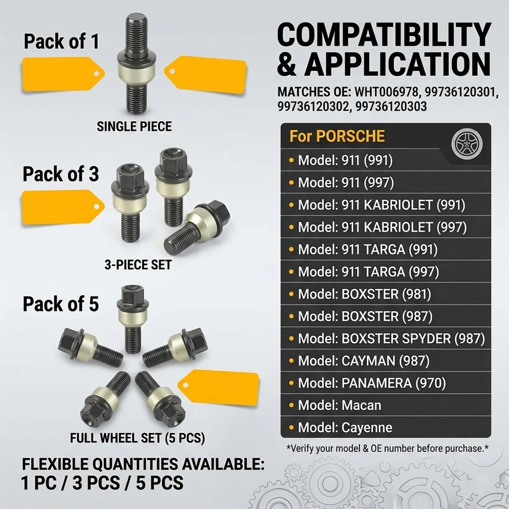 WHT006978 Wheel Lug Bolts For Porsche Cayenne Macan Panamera 911 997 991 Boxster Cayman M14x1.5 99736120301 99736120302