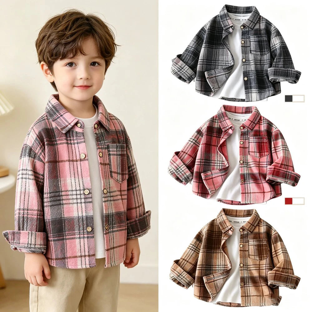 Autumn Toddler Boys Clothes Long Sleeve Plaid Shirts for Kids 1 to 6 Years Children Lapel Tops Baby Casual Outerwear Coats