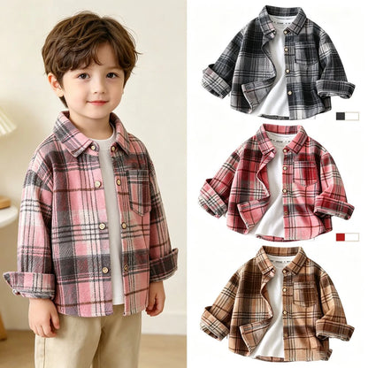Autumn Toddler Boys Clothes Long Sleeve Plaid Shirts for Kids 1 to 6 Years Children Lapel Tops Baby Casual Outerwear Coats