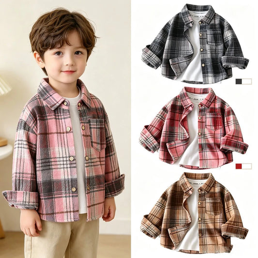 Autumn Toddler Boys Clothes Long Sleeve Plaid Shirts for Kids 1 to 6 Years Children Lapel Tops Baby Casual Outerwear Coats