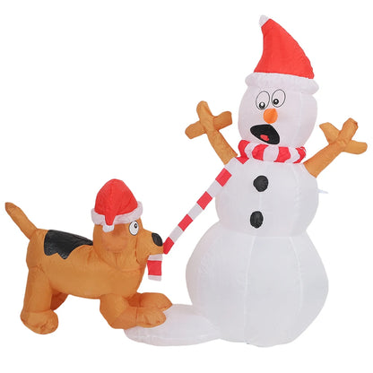 4 FT Inflatable Snowman with Dog Christmas Blow Up Yard Decorations, Snowman Bite Dog with LED Lights, for Indoor Outdoor Yard
