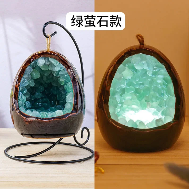 Natural Amethyst Cave Table Lamp Dinosaur Egg Bedroom LED Night Light Bedside Lamp Amethyst Flower Handicraft Home Decoration