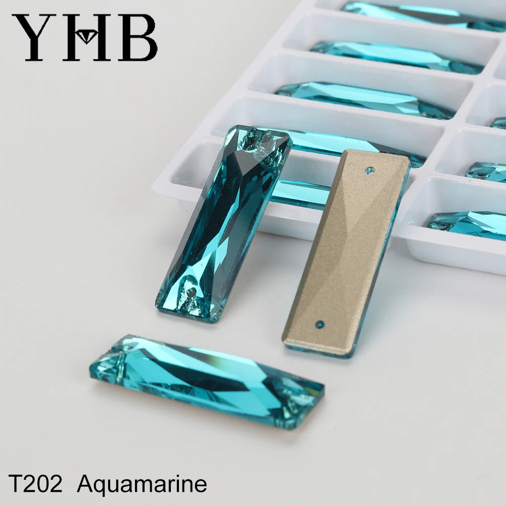 YHB Top Quality Cosmic Baguetee Glass Crystal AB Moonlight Sewing Stones Flatback Sew on Rhinestones For Garment Clothes Bags