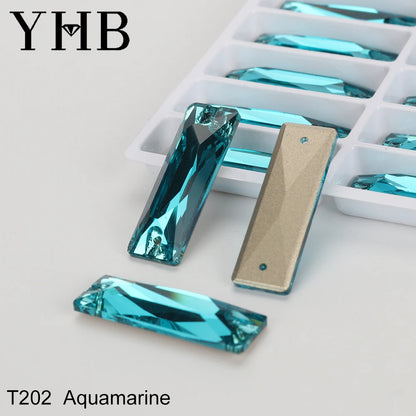 YHB Top Quality Cosmic Baguetee Glass Crystal AB Moonlight Sewing Stones Flatback Sew on Rhinestones For Garment Clothes Bags