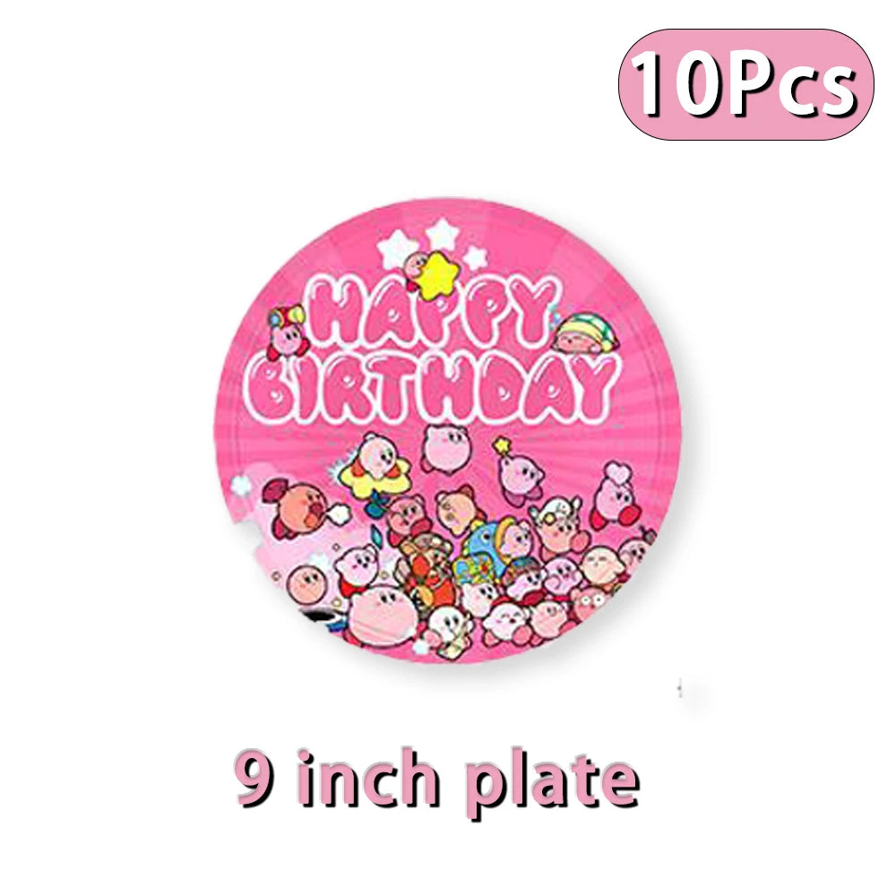 Hot kawaii Star Kirby Birthday Party cutlery plate Disposable Banner Cake Topper Hanging Flag Kirby‌ Balloon Birthday Decoration