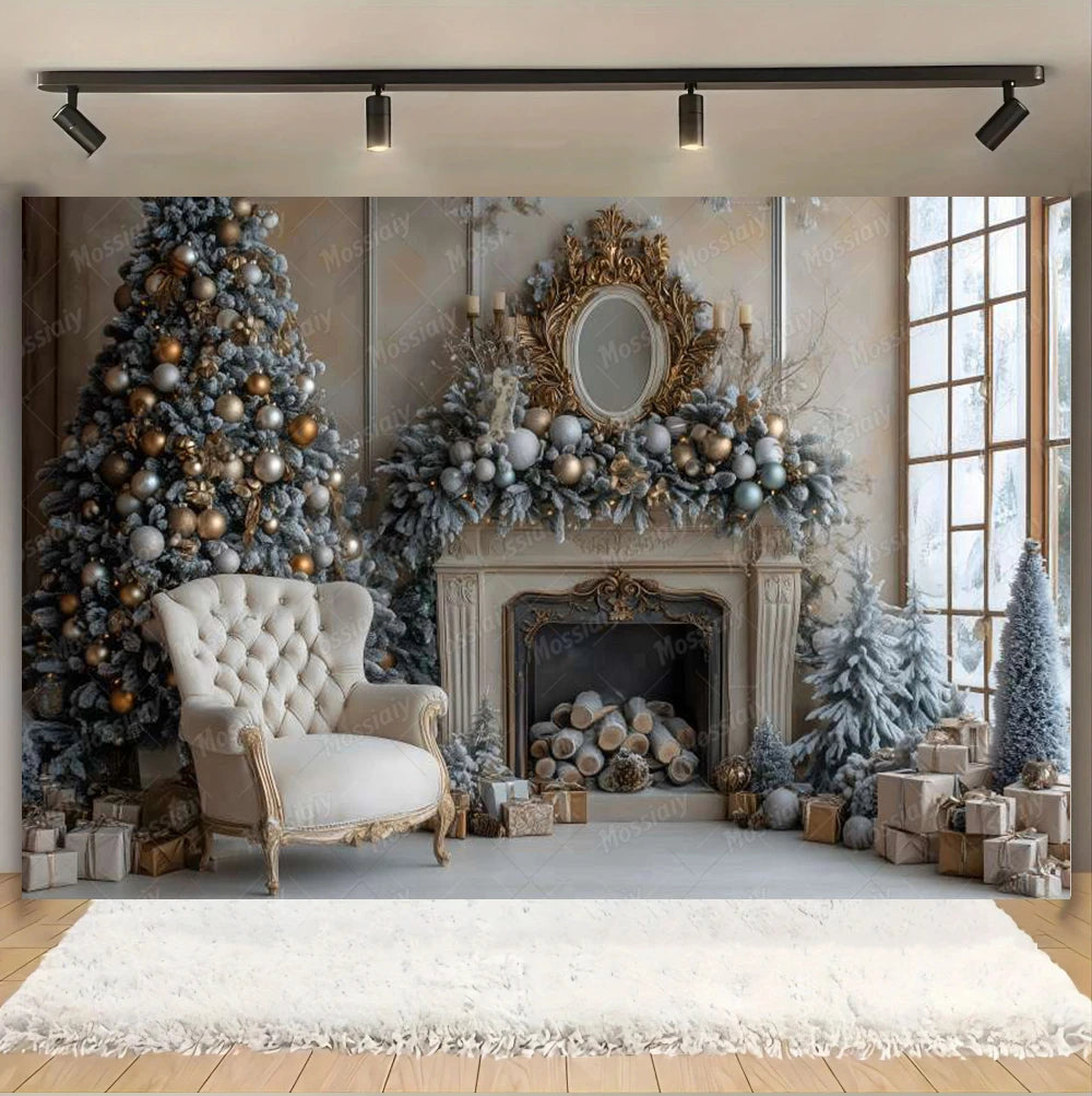 Christmas Glitter Photography Backdrop Street Xmas Gifts Pine Tree Family Portrait Festival Party Studio Photo Background Banner