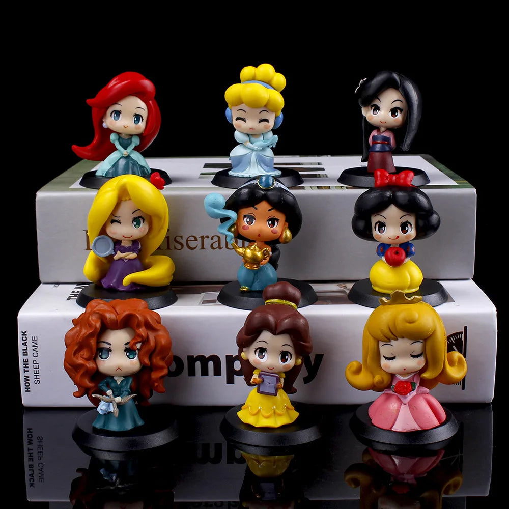 9Pcs/Set Cartoon Princess Mulan Aurora Cinderella Snow White Mermaid Rapunzel Bella PVC Action Figures Toys Christmas Gift