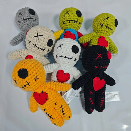 Crocheted Voodoo Doll Handmade Cute Red Heart Yarn Dolls Keychain Halloween Decoration Creative Gift For Party Home Decor