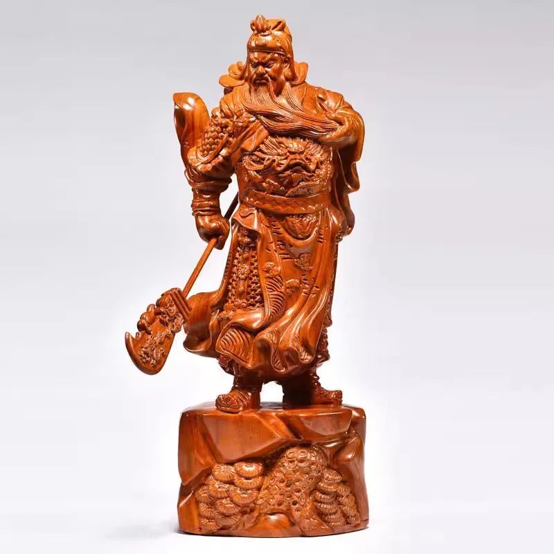 Hand-Carved Rosewood Guan Gong Statue - Chinese God of Wealth & Protection, Feng Shui Warrior Sculpture for Home/Business Blessi