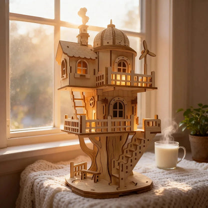 3D Stereo Puzzle Tree House Wooden DIY Puzzle Model Desktop Decoration Ornaments Holiday Gift