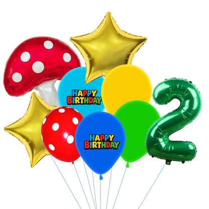 Red Blue Green Yellow Mushroom Star Balloons for Cartoon Video Game Super Bros Balloon Birthday Inspired Party Decoration